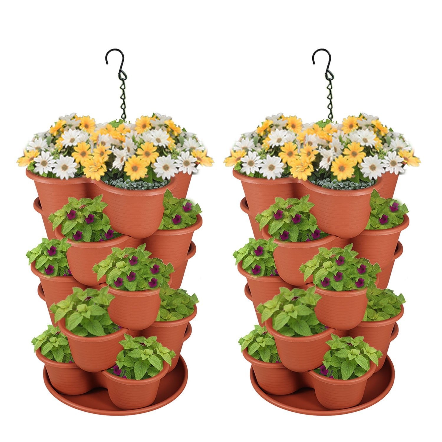 2-Pack of 5-Tier Stackable Planter Vertical, Tower Garden Planters for Strawberries, Flowers, Herbs, Vegetables, 5-Tier Growing System for Indoor and Outdoor Use - Aoodor